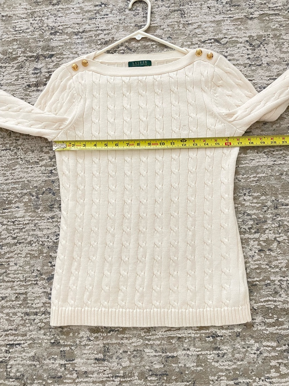 Lauren Ralph Lauren Boat Neck Cable Knit Sweater Gold Button Detail Size L - Picture 3 of 9